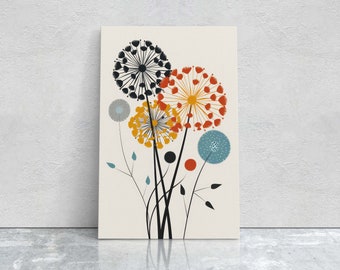 Mid Century Dandelion, Flower Print, Framed Canvas, Retro Decor, Minimalist Pastel, Mid Century Modern, Vintage Decor, Extra Large