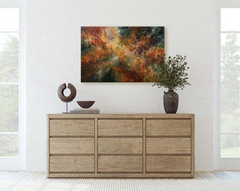 Abstract Orange Gold Wall Art, Modern Neural Web Texture Canvas Print
