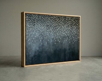 Moody Navy Blue Rain Canvas Print Dark Abstract Masculine Wall Art