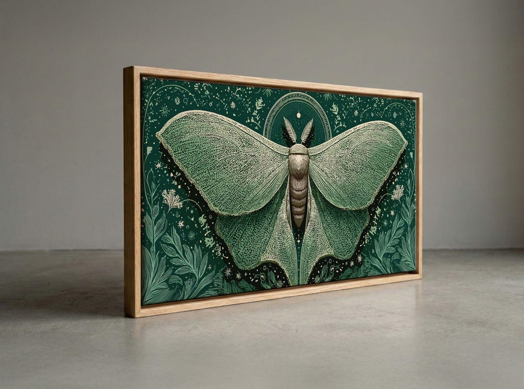 Green Luna Moth Celestial Canvas Print, Botanical Witchy Room Decor - Etsy