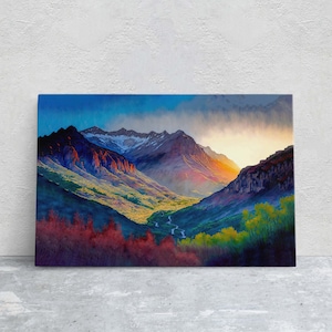 Telluride Colorado Art Ready To Hang Large Print, Oil Painting, Landscape, Mountains, Natural Beauty, Colorful