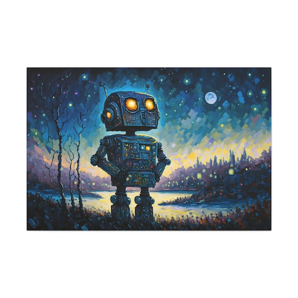 Robot Starry Night Canvas Art