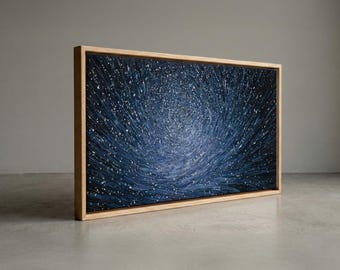 Deep Blue Galaxy Vortex Canvas Print, Indigo Starry Night Abstract Art