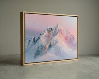 Majestic Mountain Summit Canvas Print, Winter Alpine Oil Painting Wall Art