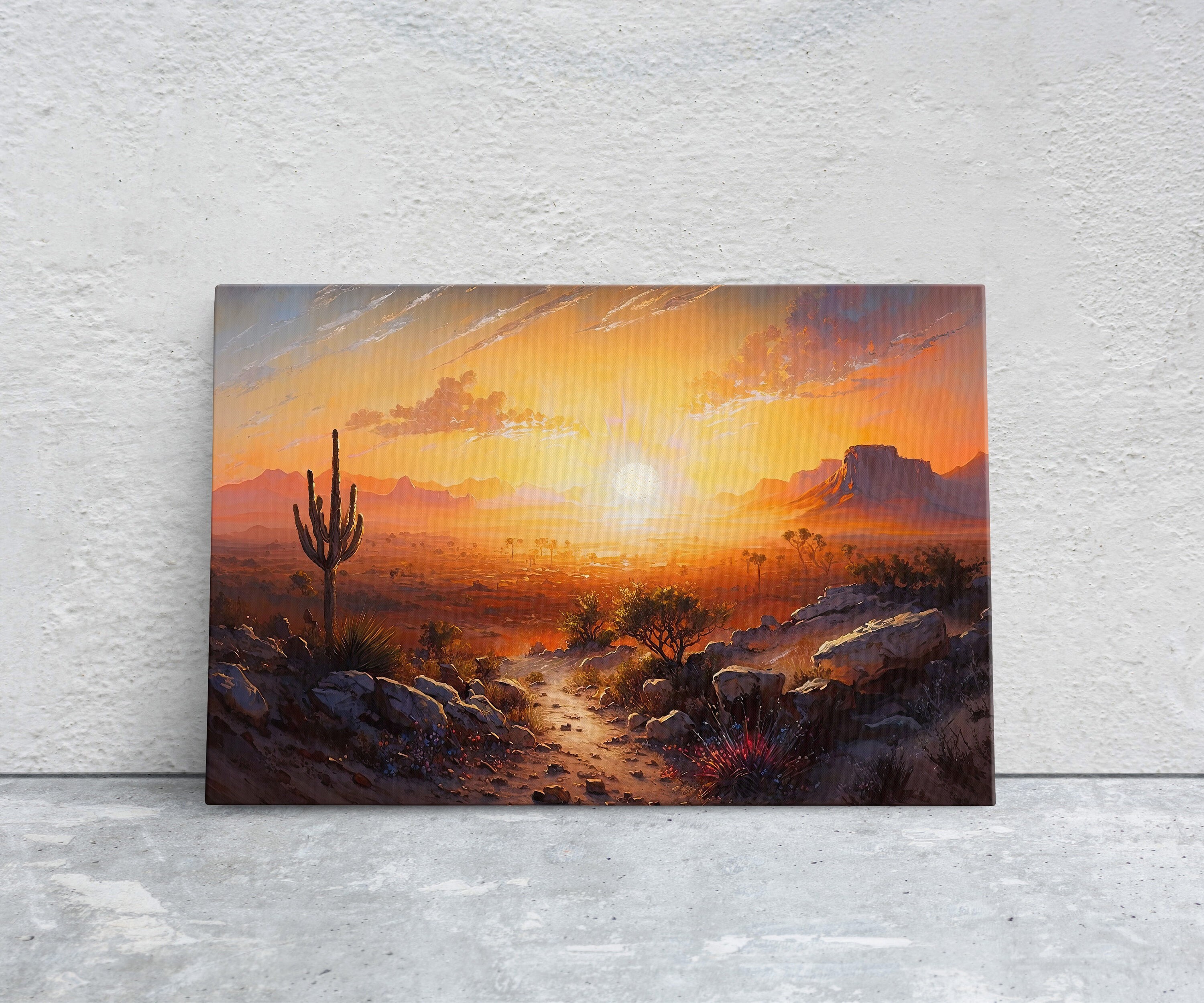 Desert Landscape Canvas Art Ready to Hang Large Print, Oil