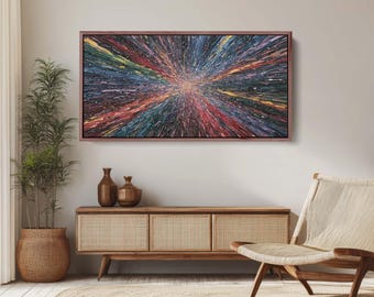 Abstract Cosmic Explosion Canvas Print, Vibrant Impasto Starburst Wall Art Decor