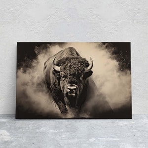 American Buffalo, Bison Picture, Buffalo Painting, Dramatic Bison, Americana, American West, Photography, Photo, Framed Canvas