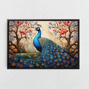Peacock Painting, Colorful Art, Vibrant Decor, Peacock Wall Art, Framed Canvas image 4