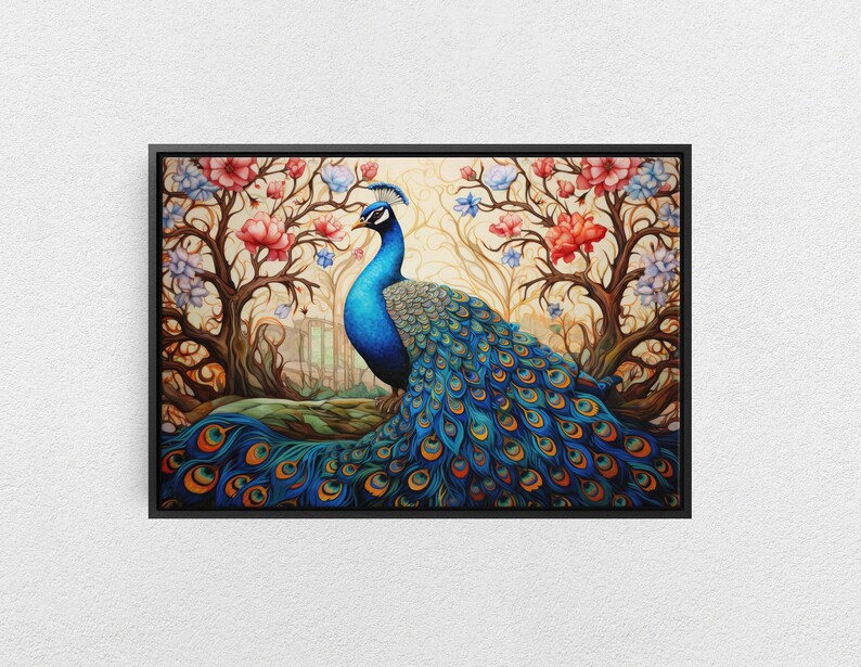 Peacock Painting, Colorful Art, Vibrant Decor, Peacock Wall Art, Framed Canvas image 4