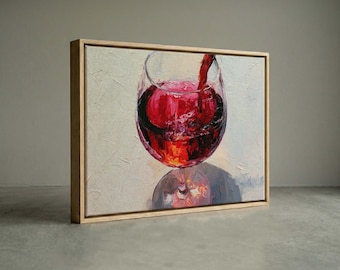 Impasto Red Wine Pouring Canvas Print Modern Kitchen Bistro Wall Art
