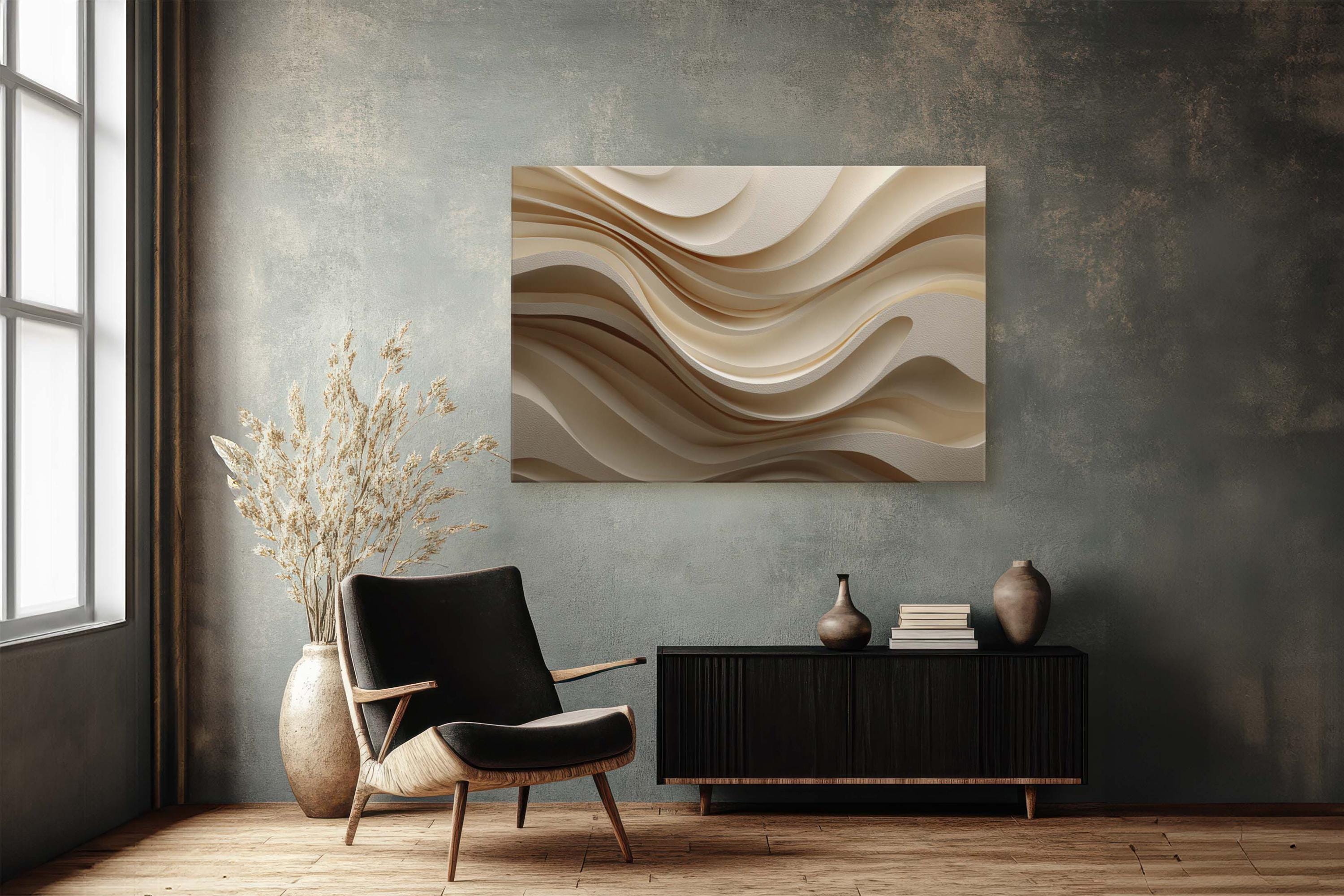 Abstract Beige Wavy Layers and Smooth Textures Canvas Print - Etsy