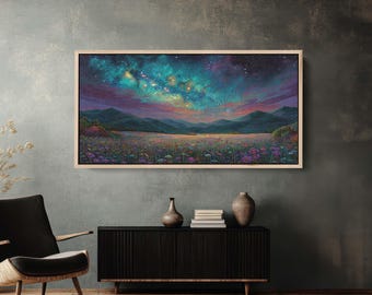 Magical Galaxy Starry Night Wildflower Meadow Landscape Canvas Print