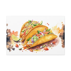 Watercolor Taco Canvas Art Ready To Hang Large Print, Oil Painting, Colorful, Water Color, Mexican food, Kitchen image 4
