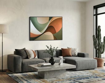 Sage Green Organic Wave Canvas Print, Modern Terracotta Abstract Decor