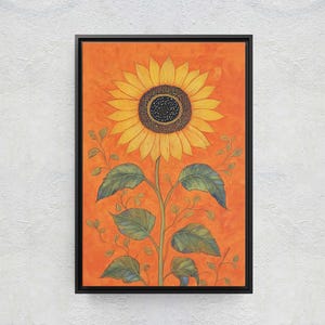 Orange Sunflower Painting, Contemporary Art, Living Room