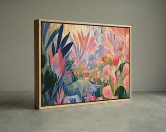 Pastel Wildflower Meadow Canvas Print, Whimsical Botanical Garden Wall Art