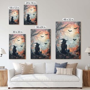 Witch and Bats Canvas: Creepy Gothic Decor (Matte Cotton Print) image 8