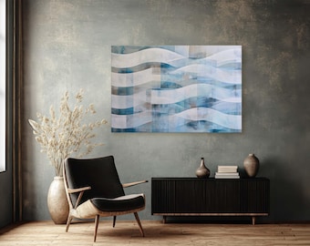 Coastal Abstract Ocean Wave Canvas Print Blue Textured Beach House Art