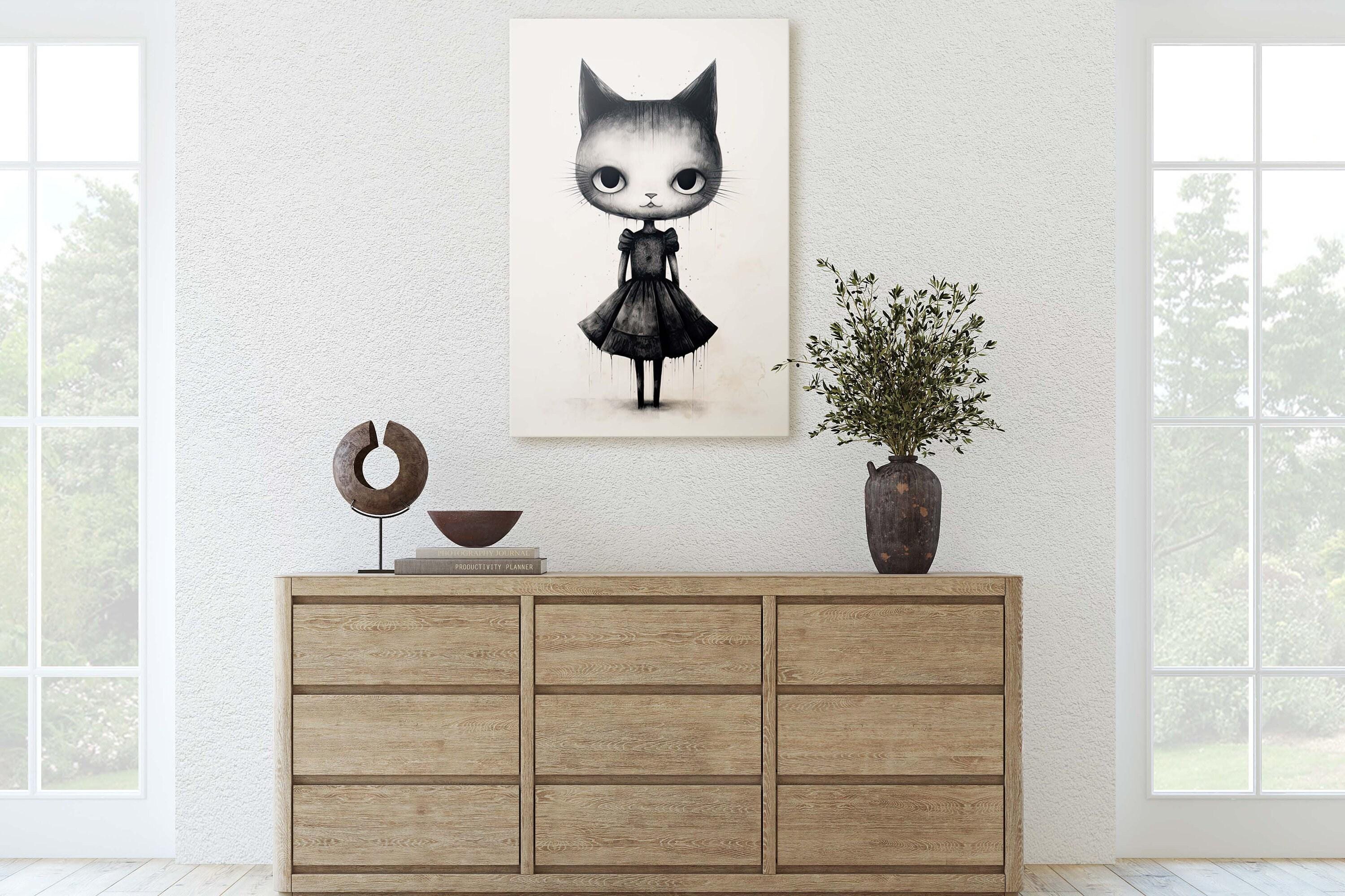 Cat Wall Art: Black and White Graffiti Style - Modern Canvas - Etsy