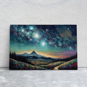 A Starry Night Mountain Range Canvas Art