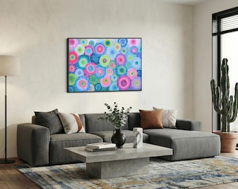 Groovy Flower Bloom Canvas Print, Retro Maximalist Chrysanthemum Wall Art