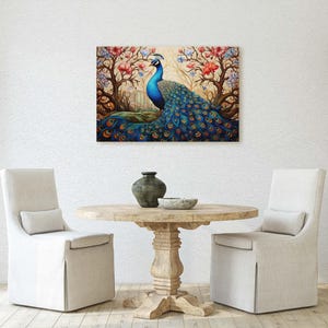 Peacock Painting, Colorful Art, Vibrant Decor, Peacock Wall Art, Framed Canvas image 5