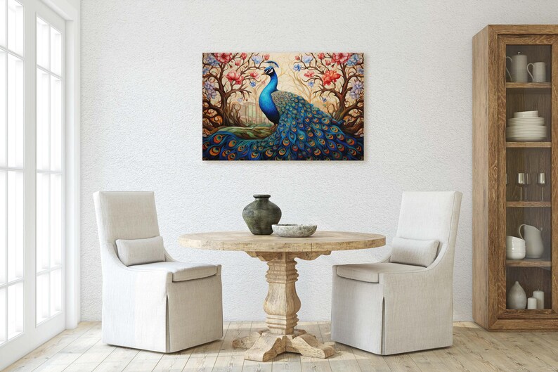 Peacock Painting, Colorful Art, Vibrant Decor, Peacock Wall Art, Framed Canvas image 5