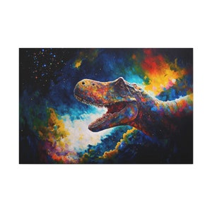T-Rex Canvas Art Ready To Hang Large Print, Oil Painting, Colorful, tyrannosaurus, Space, Dinosaur