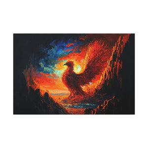Phoenix Colorful Canvas Art Ready To Hang Large Print, Oil Painting, Fantasy, Mythical Creature, Mythology, Fire Bird, Dramatic