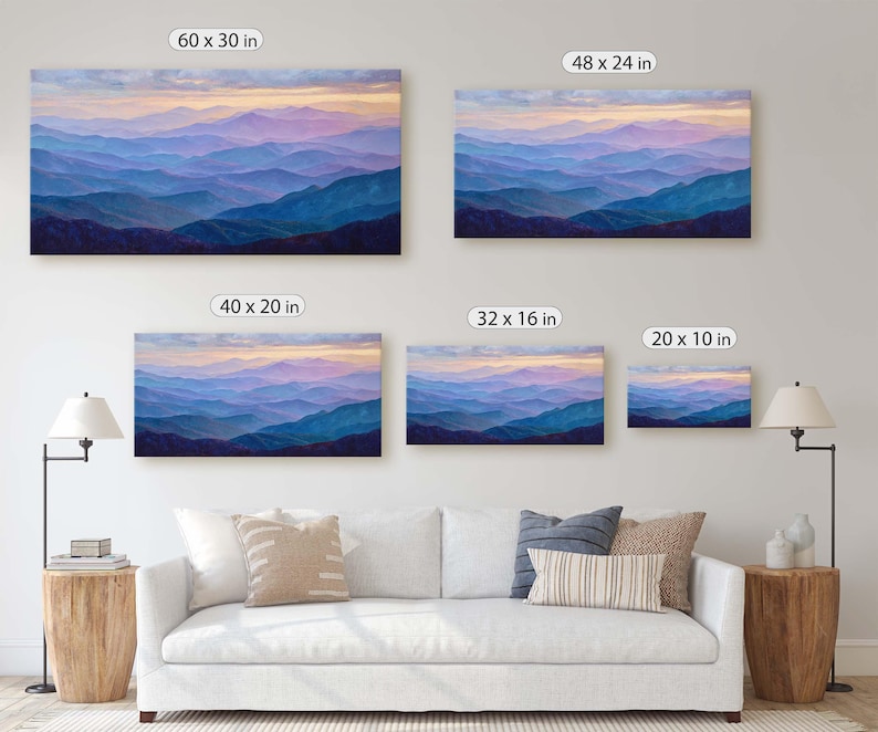 Blue Ridge Canvas Blue Ridge Mountains Sunset Canvas Print, Layered Hills Painting ...
