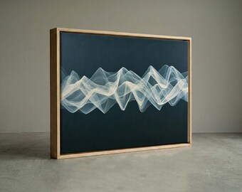 Abstract Flowing Navy Wave Canvas Print White Smoke Modern Minimalist