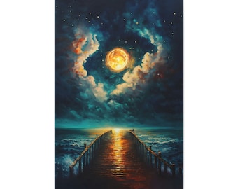 Moonlit Pier Stretched Canvas Ready to Hang