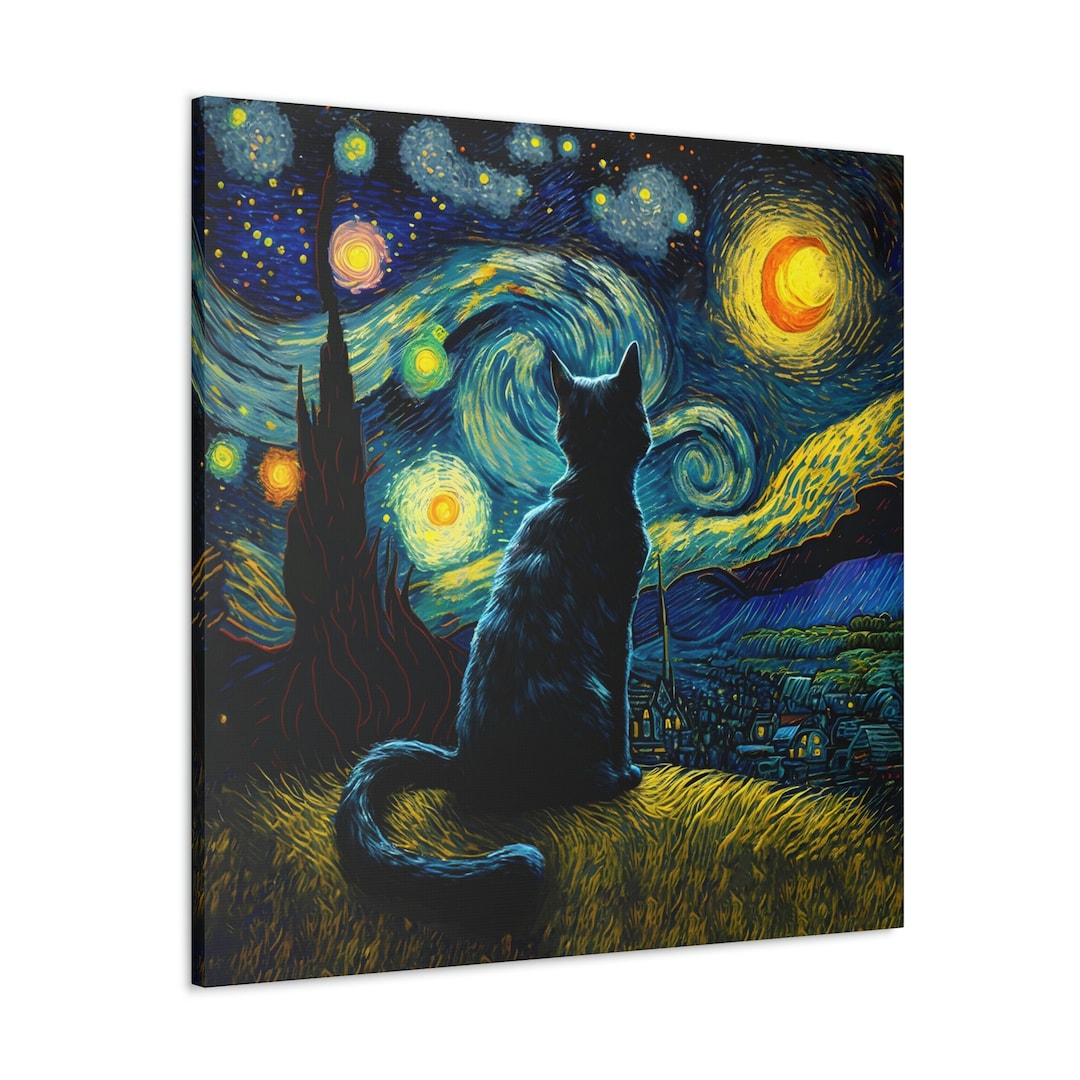 Cat Starry Night Canvas - Etsy