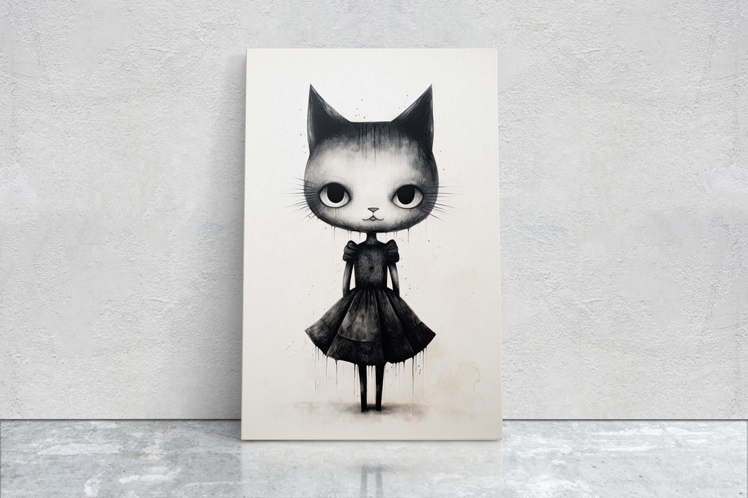 Cat Wall Art: Black and White Graffiti Style - Modern Canvas - Etsy