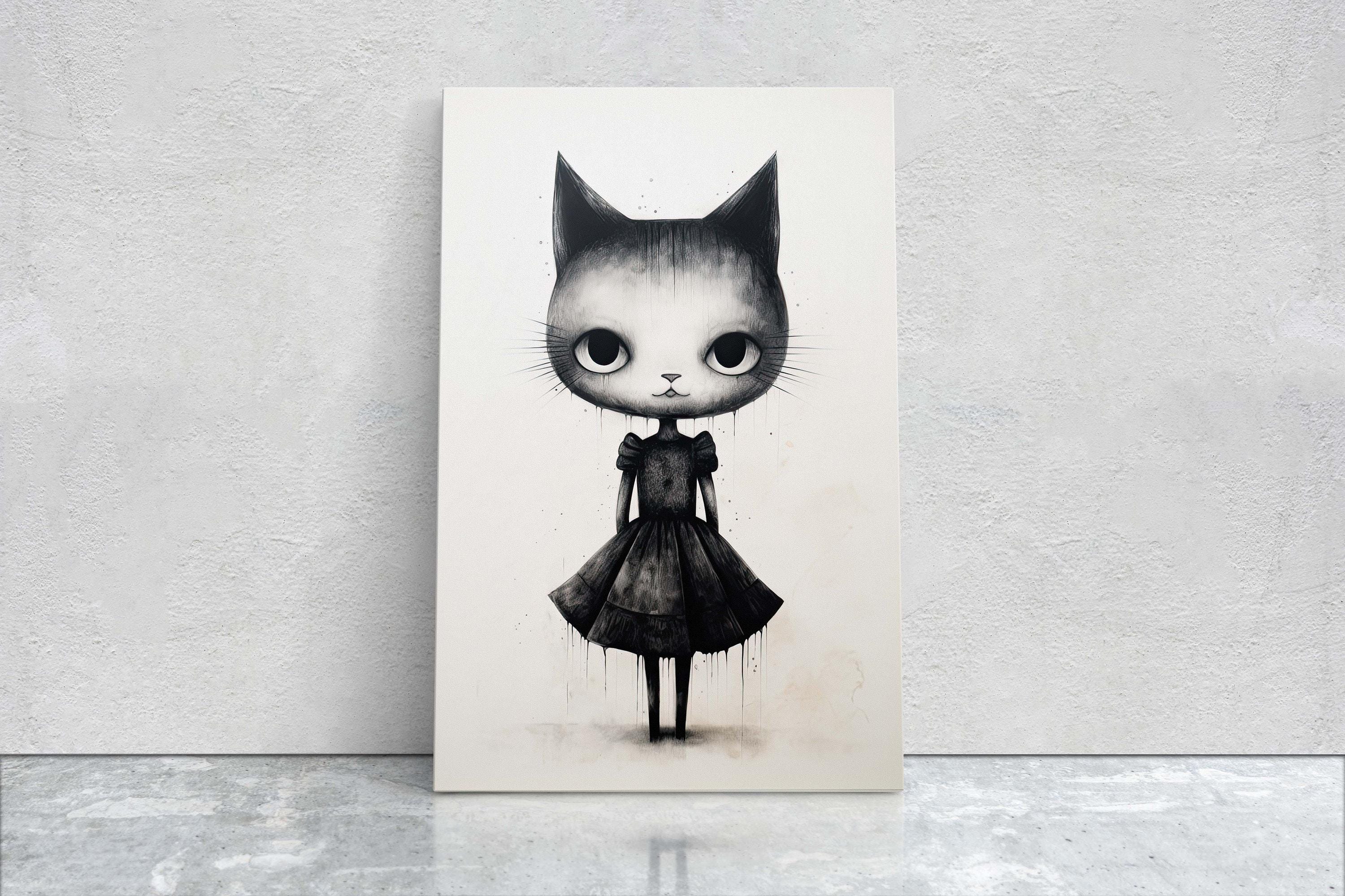 Cat Wall Art: Black and White Graffiti Style - Modern Canvas - Etsy