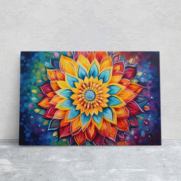 Mandala floral, decoración india y asiática, arte geométrico, geometría sagrada, lienzo enmarcado, decoración para dormitorios, arte universitario, psicodélico, alucinante