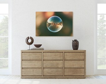 Macro Soap Bubble Reflection Canvas Print, Iridescent Abstract Physics Wall Art