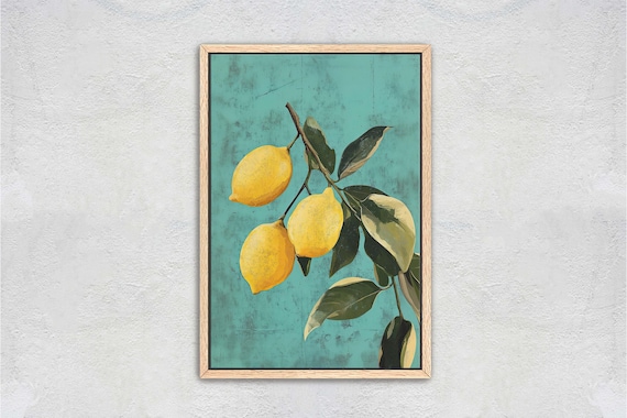 Vintage Lemon Art, Still Life Print, Fruit Decor, Food Art, Kitchen Decor