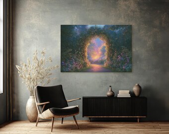 Enchanted Portal Canvas Print, Whimsical Storybook Garden Archway Wall Art