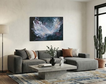 Ethereal Abstract Wing Canvas Print Blue and White Angelic Wall Art
