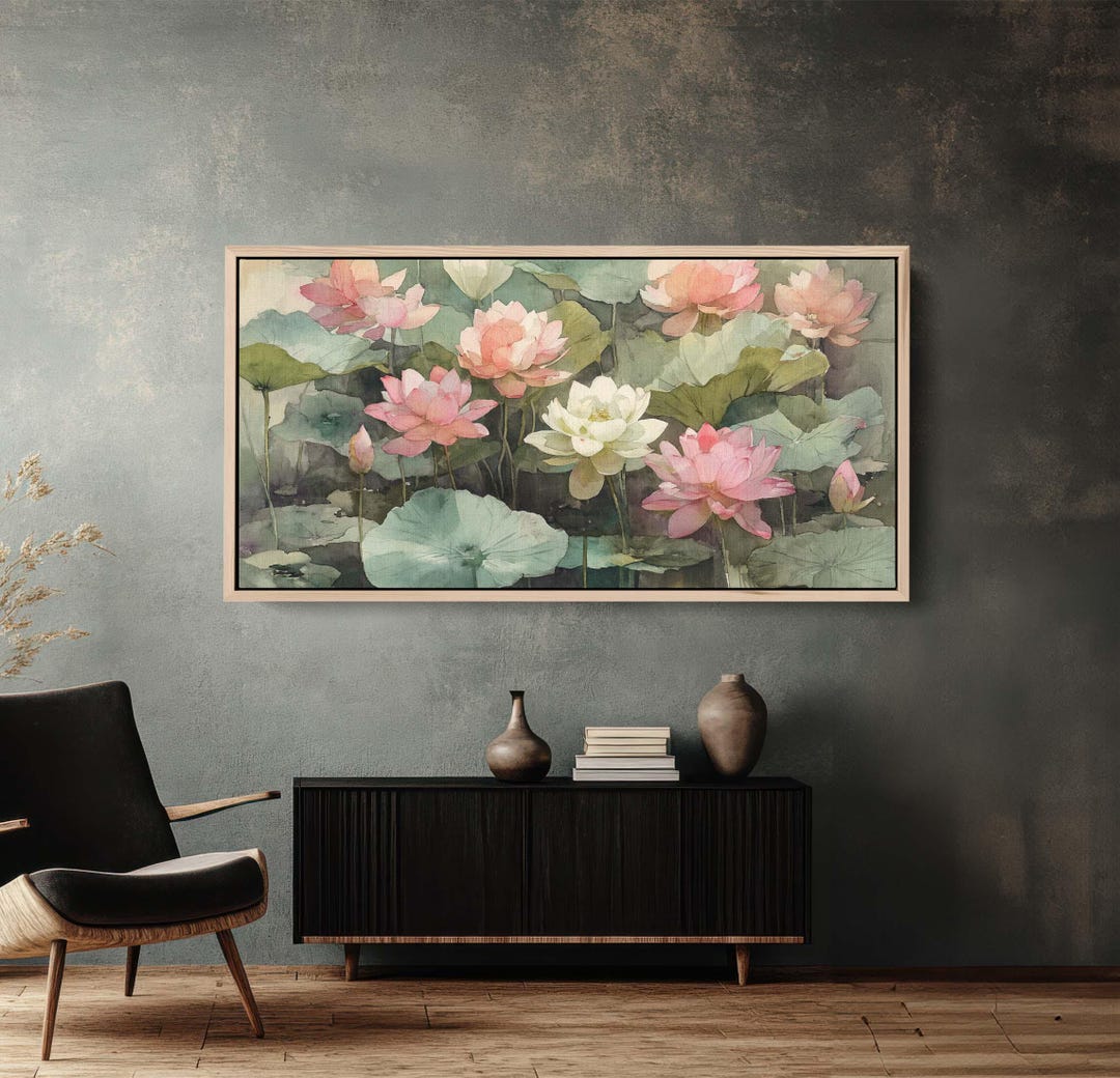 Pink Lotus Flower Watercolor Canvas Print, Serene Botanical Pond Wall ...
