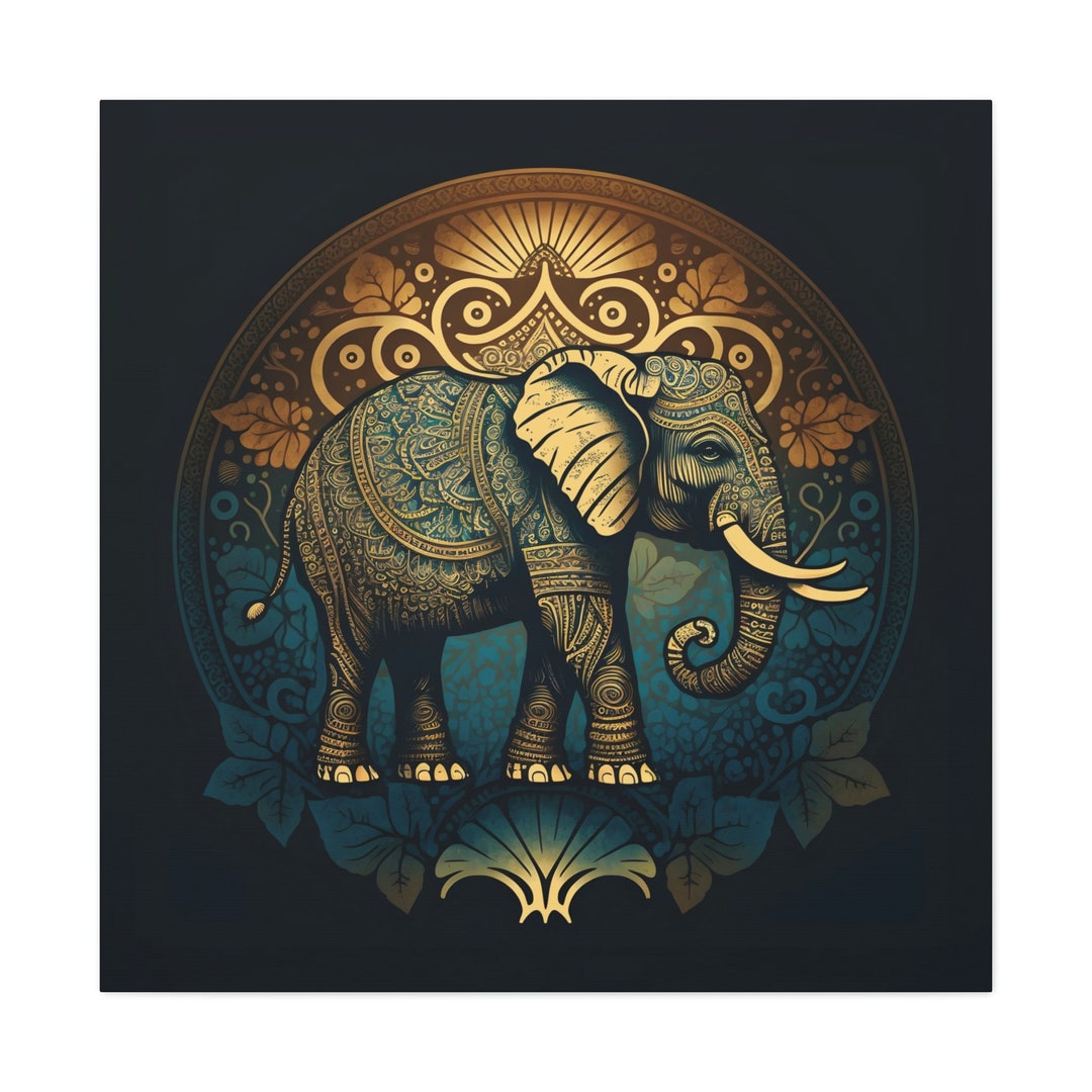 Mandala Elephant Stretched Canvas Wall Art, Indian Wall Art, Moroccan ...