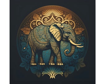Mandala Elephant Stretched Canvas Wall art, Indian Wall Art, Moroccan