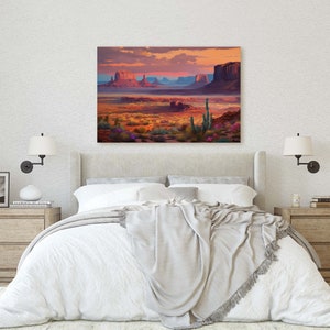 Sunset Desert, Landscape Painting, Southwest Decor, Pink Purple Blue Orange, Cactus Painting, Arizona Art, Calming Art image 7