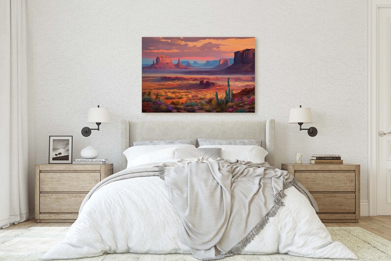 Sunset Desert, Landscape Painting, Southwest Decor, Pink Purple Blue Orange, Cactus Painting, Arizona Art, Calming Art image 7