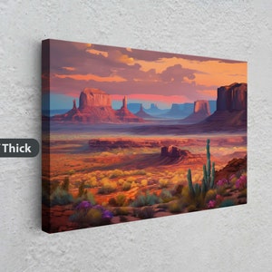 Sunset Desert, Landscape Painting, Southwest Decor, Pink Purple Blue Orange, Cactus Painting, Arizona Art, Calming Art image 2