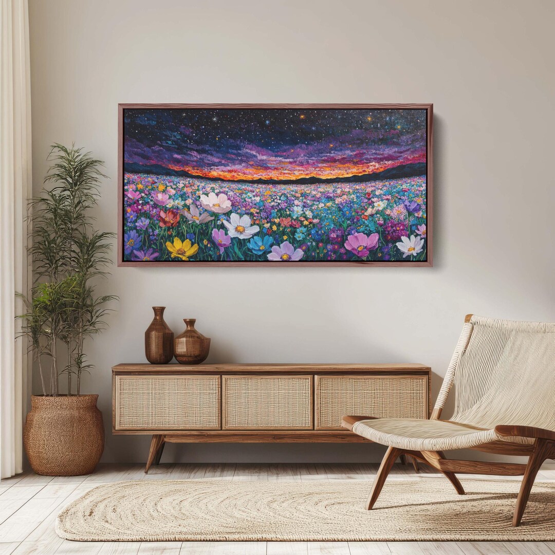 Night Sky Flowers, Meadow in the Night, Dark Colorful, Vibrant Decor ...