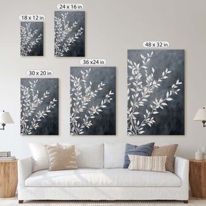 May include: A set of five framed prints featuring a white floral design on a dark blue background. The prints are available in various sizes, including 18x12 inches, 24x16 inches, 30x20 inches, 36x24 inches, and 48x32 inches.