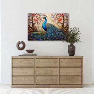 Peacock Painting, Colorful Art, Vibrant Decor, Peacock Wall Art, Framed Canvas image 6