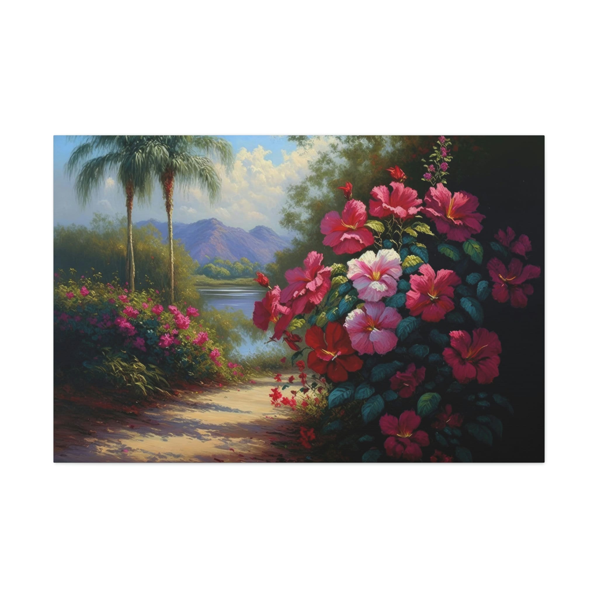 Hibiscus Garden Canvas Art Ready To Hang Large Print, Oil Painting, Landscape, Natural Beauty, Colorful